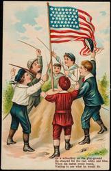 As a schoolboy on the play-ground
He cheered for the red, white and blue,
When his mates stood round,
Waiting to see what he would do.