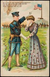As a lover he bade farewell to his sweetheart
For the sake of the red, white and blue
And went forth to take his part
When the proper time was due.