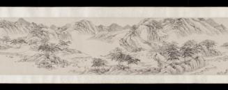 Layers of green pines in a sparse riverscape