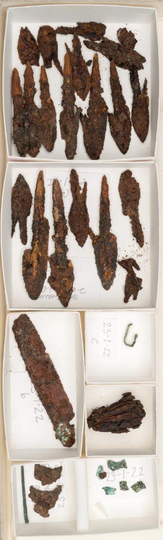 Arrowheads, knife, and metal fragments