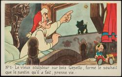 No.1 - Le vieux sculpteur sur bois Gepetto, forme le souhait que le pantin qu'il a fait, prenne vie. -
