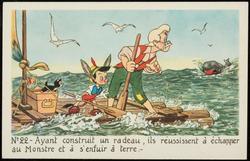 No.22 - Ayant construit un radeau, ils réussissent à échapper au Monstre et à s'enfuir à terre. -