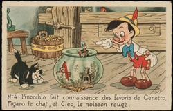 No.4 - Pinocchio fait connaissance des favoris de Gepetto, Figaro le chat, et Clèo, le poisson rouge.
