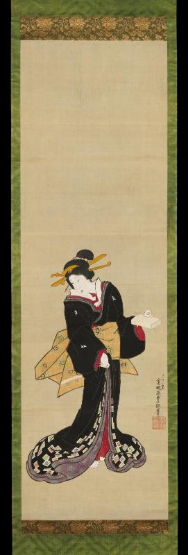 Geisha Holding a Sake Cup and Paper