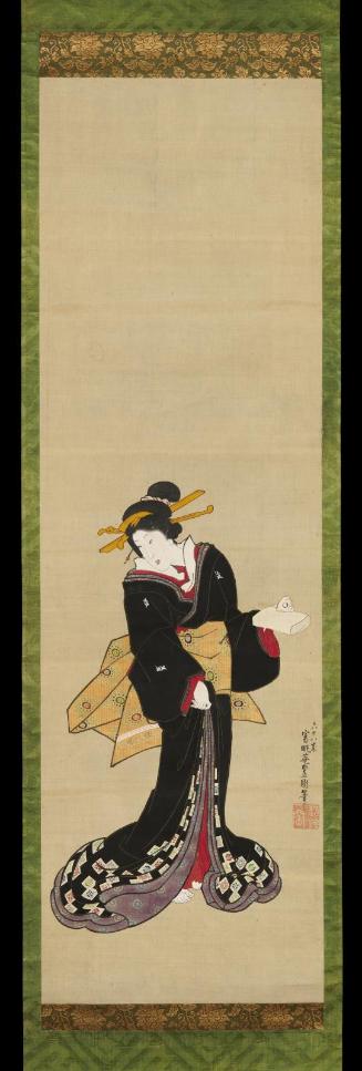 Geisha Holding a Sake Cup and Paper