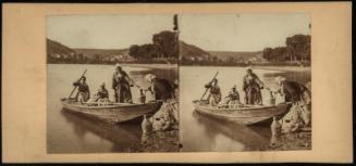 Boat at a lakeshore: Four Women Filling Ewers With Water