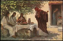 Picture V. Abraham entertaining angels unawares. 
Gen. XVIII, 1-12.