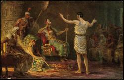 Bild II: Joseph doutet Pharaos Träume.
I. Moses 41, 1-43.