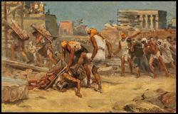 Bild V: Israels Dienstbarkeit und Drangsal in Aegypten.
II. Moses 1, 11.