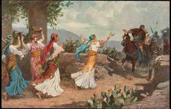 Picture VIII. Jephthah's daughter comes out to meet her father. 
Judges XI, 34.