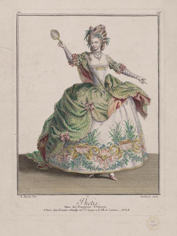Gallerie des Modes et Costumes Français. 25e Cahier de Costumes Français, 19e Suite d'Habillemens à la mode en 1779.  aa.146  "Thetis..."