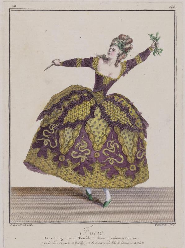 Gallerie des Modes et Costumes Français. 25e Cahier de Costumes Français, 19e Suite d'Habillemens à la mode en 1779.  aa.148   "Furie..."