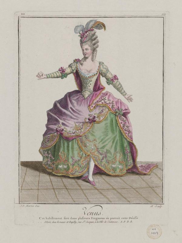 Gallerie des Modes et Costumes Français. 25e Cahier de Costumes Français, 19e Suite d'Habillemens à la mode en 1779.  aa.150   "Venus..."