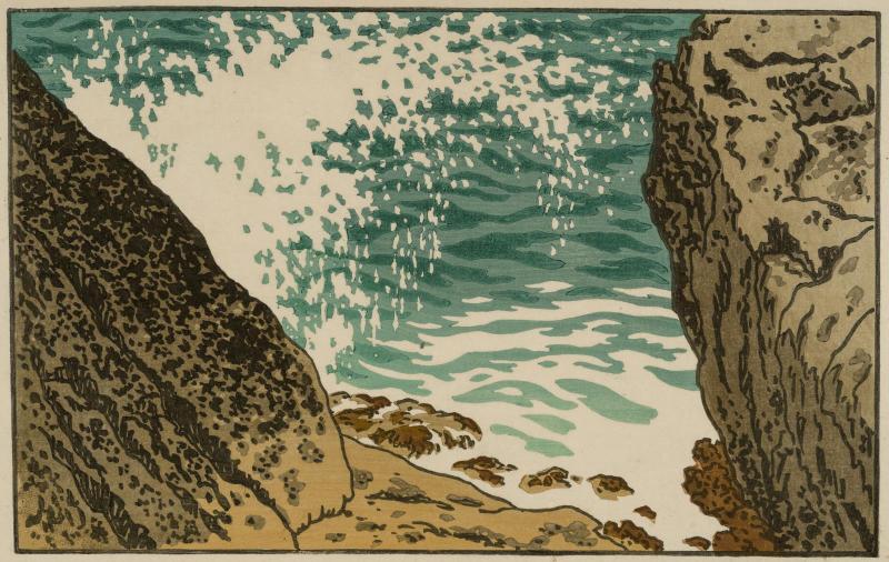 Vague frappant contre le rocher et retombant en arceau (pointe de Leidé), plate 7 in the set La Mer, étude de vagues