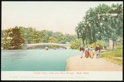 Central Park; Lake and Bow Bridge. New York.