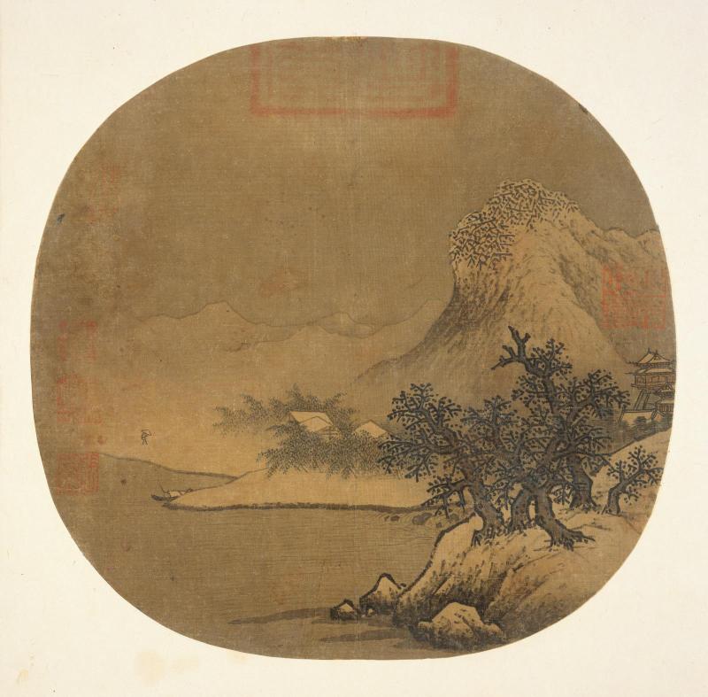 Temple among snowy hills