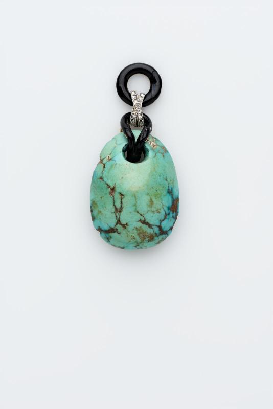 Gold, platinum, turquoise, enamel, and diamond pendant