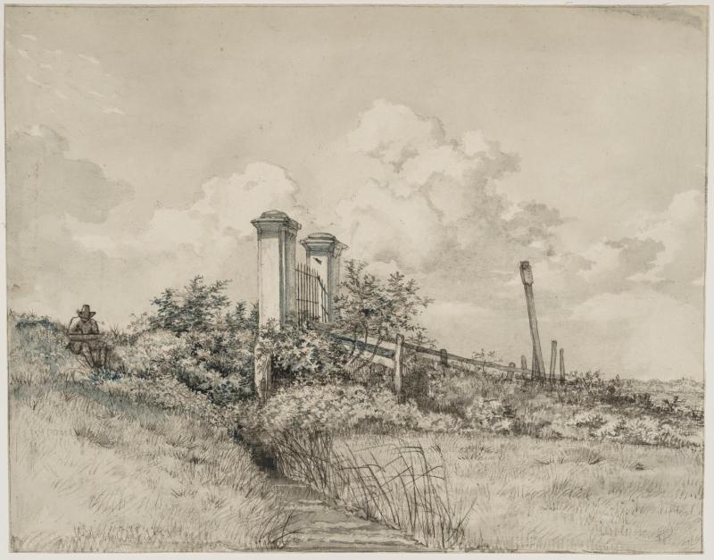 An Artist Drawing by a Gate