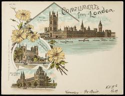 COMPLIMENTS from London. 
Natural History Museum. Westminster Abbey & St. Stephens Green. Houses of Parliament.
