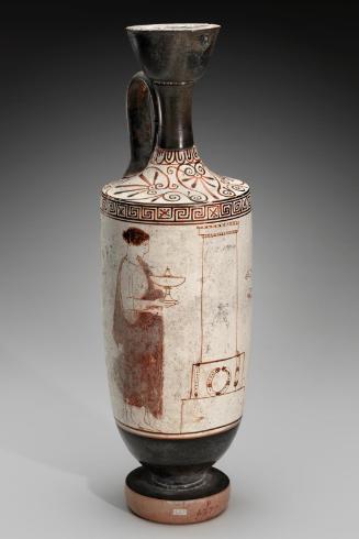 Oil flask (lekythos) depicting two women at a grave stele