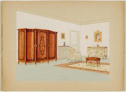 Interior decoration study for a living area with large cabinet and chest of drawers