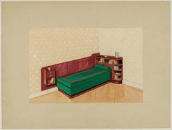 Interior decoration study for a single daybed with attached bookcase