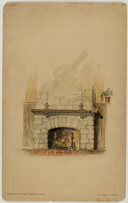 Detail of fireplace, Moberg Cottage