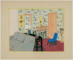 Interior decoration study for a living room with a bar