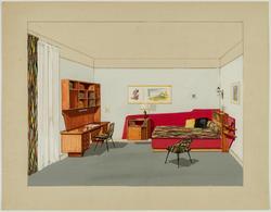 Interior decoration study for a bedroom with study area