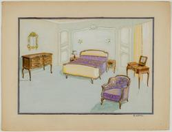 Interior decoration study for a bedroom with an armchair