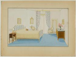 Interior decoration study for a bedroom with a chandelier