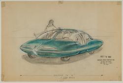 Sketch for design for futuristic domed car, model year 1968