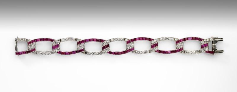 Platinum, diamond, and ruby bracelet