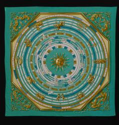 Shawl Voile de Coton Astrologie (vert eau/kaki/blanc)