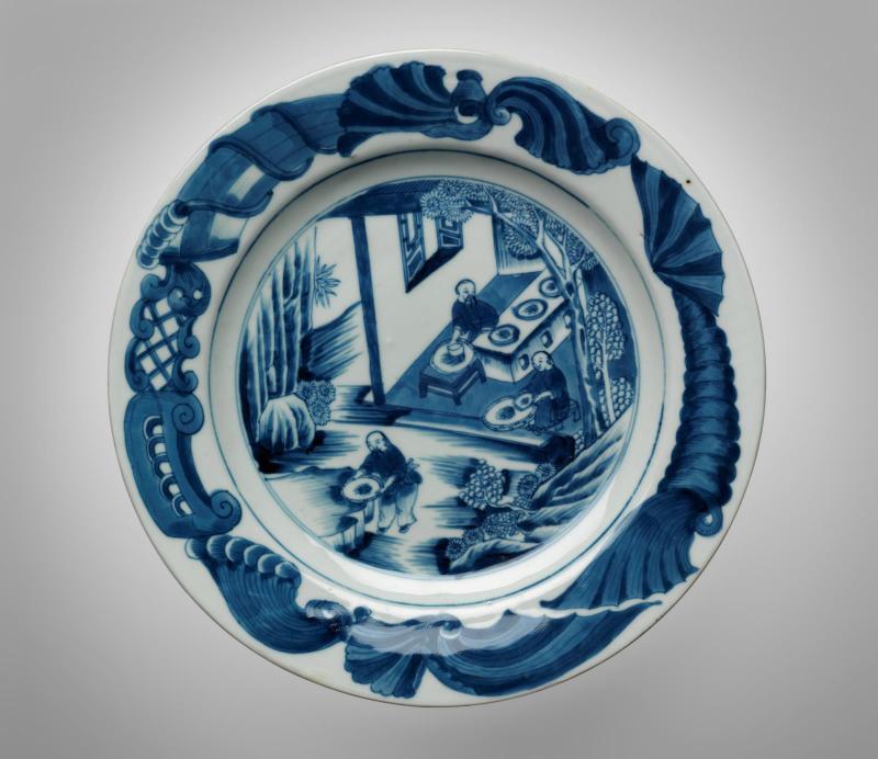 Dish with a scene of tea cultivation