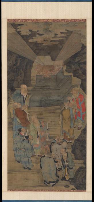 Luohan demonstrating the power of the Buddhist sutras to Daoists