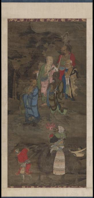 Pilgrims offering treasures to luohans