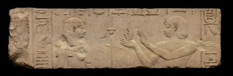 Relief of Ptolemy I offering to Hathor