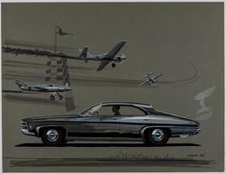 Design for a four-door sedan at an airfield