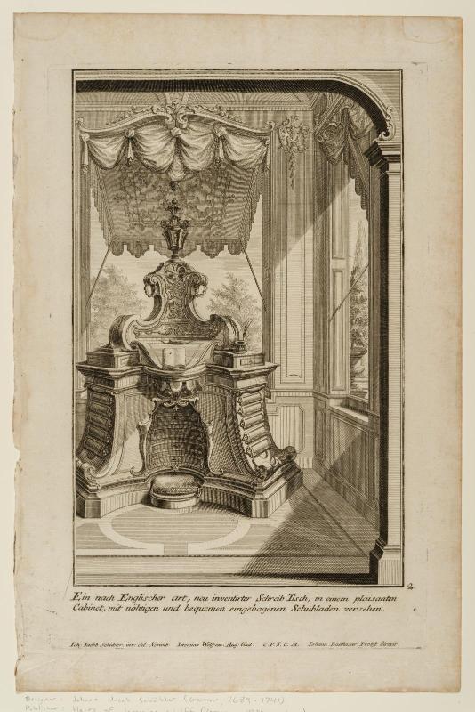 Sheet 2 of six designs for furniture; design for a desk