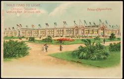 HOLD CARD TO LIGHT.  OFFICIAL SOUVENIR WORLD'S FAIR - ST. LOUIS 1904. 
Palace of Agriculture.
