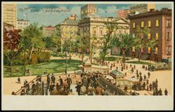 City Hall Park, N.Y. County Courthouse, and Subway Station.

