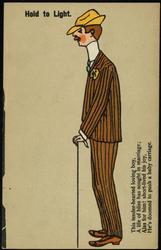 Hold to Light. 
This tender-hearted loving boy,
A life of bliss has sought in marriage;
Alas for him! short-lived his joy,
He's doomed to push a baby carriage.
