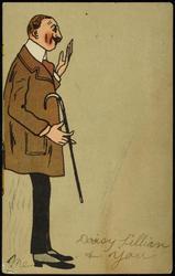 Hold to Light card with Man with a cane.
