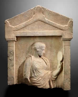 Grave stele with  woman holding a mirror