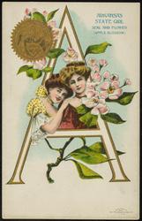 ARKANSAS STATE GIRL  
SEAL AND FLOWER (APPLE BLOSSOM)