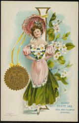 IDAHO STATE GIRL  
SEAL AND FLOWER (SYRINGA)