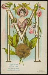 MINNESOTA STATE GIRL  
SEAL AND FLOWER (MOCCASIN FLOWER)