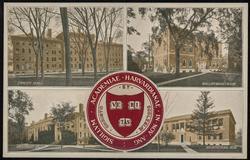SIGILLUM ACADEMIAE HARVARDIANAE IN NOV ANG. 
THAYER HALL - PHILLIPS BROOKS HOUSE - UNIVERSITY HALL - ARCHITECTURAL BLDG.