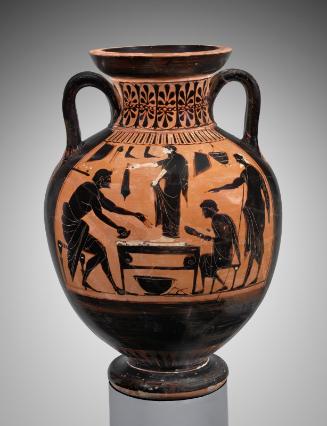 Two-handled jar (amphora) depicting a shoemaker's and blacksmith's shop